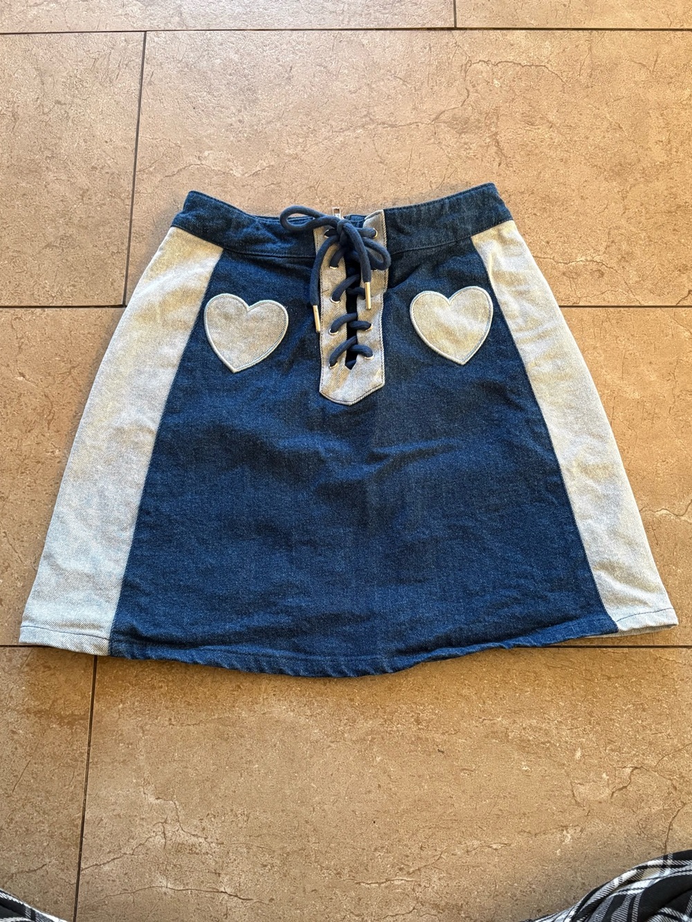 Lazy Oaf Navy and Light Gray Heart Lace-Up Mini Skirt
